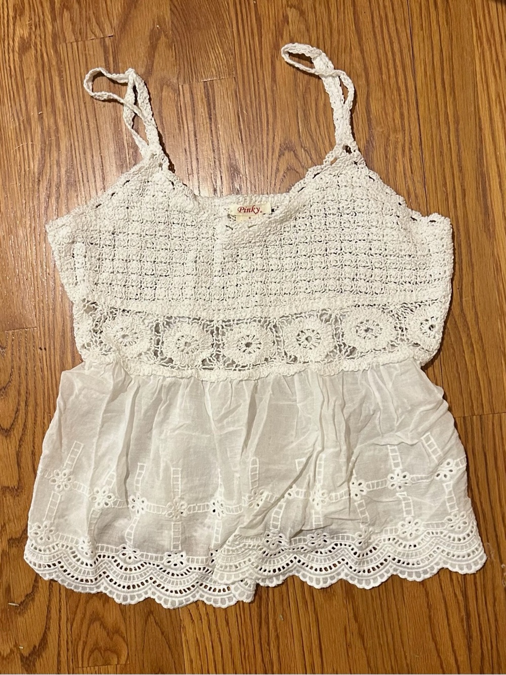 Pinky White Crochet Eyelet Camisole Tank